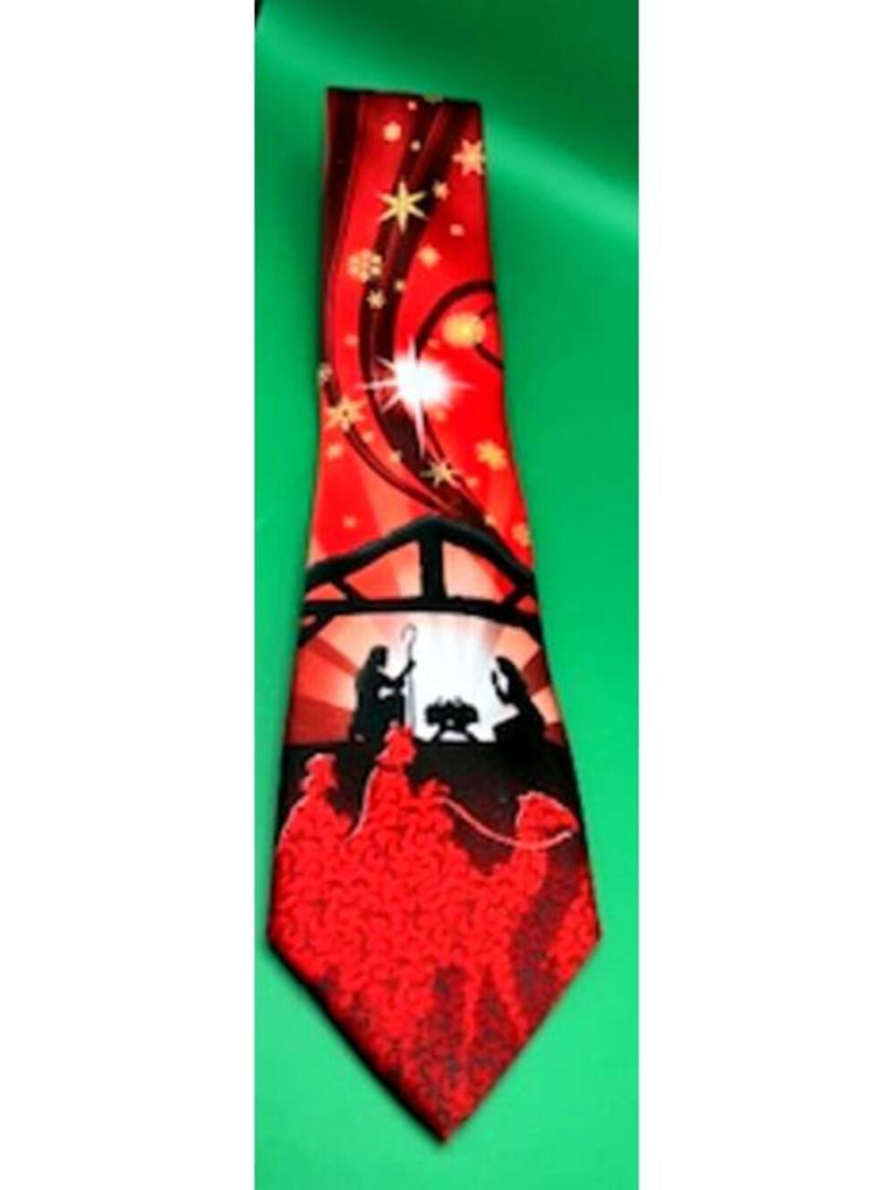 Red Christmas Nativity Scene Tie Holy Family Three Wise Men Holiday Necktie